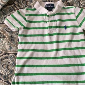 White with lime green striped polo